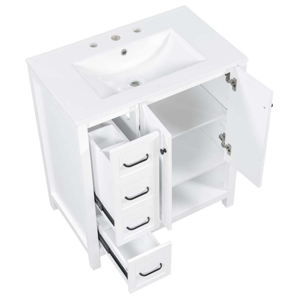 Bathroom Vanity With Sink Top, Bathroom Vanity Cabinet With 2 Doors And 2 Drawers, Open Shelf