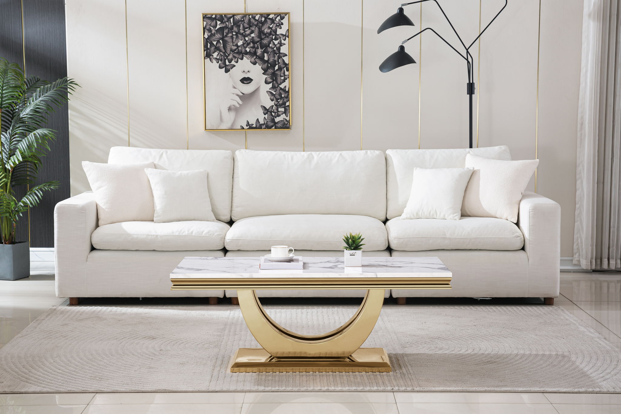 Printed Marble Top Coffee Table, Mirror Finish Stainless Steel Base