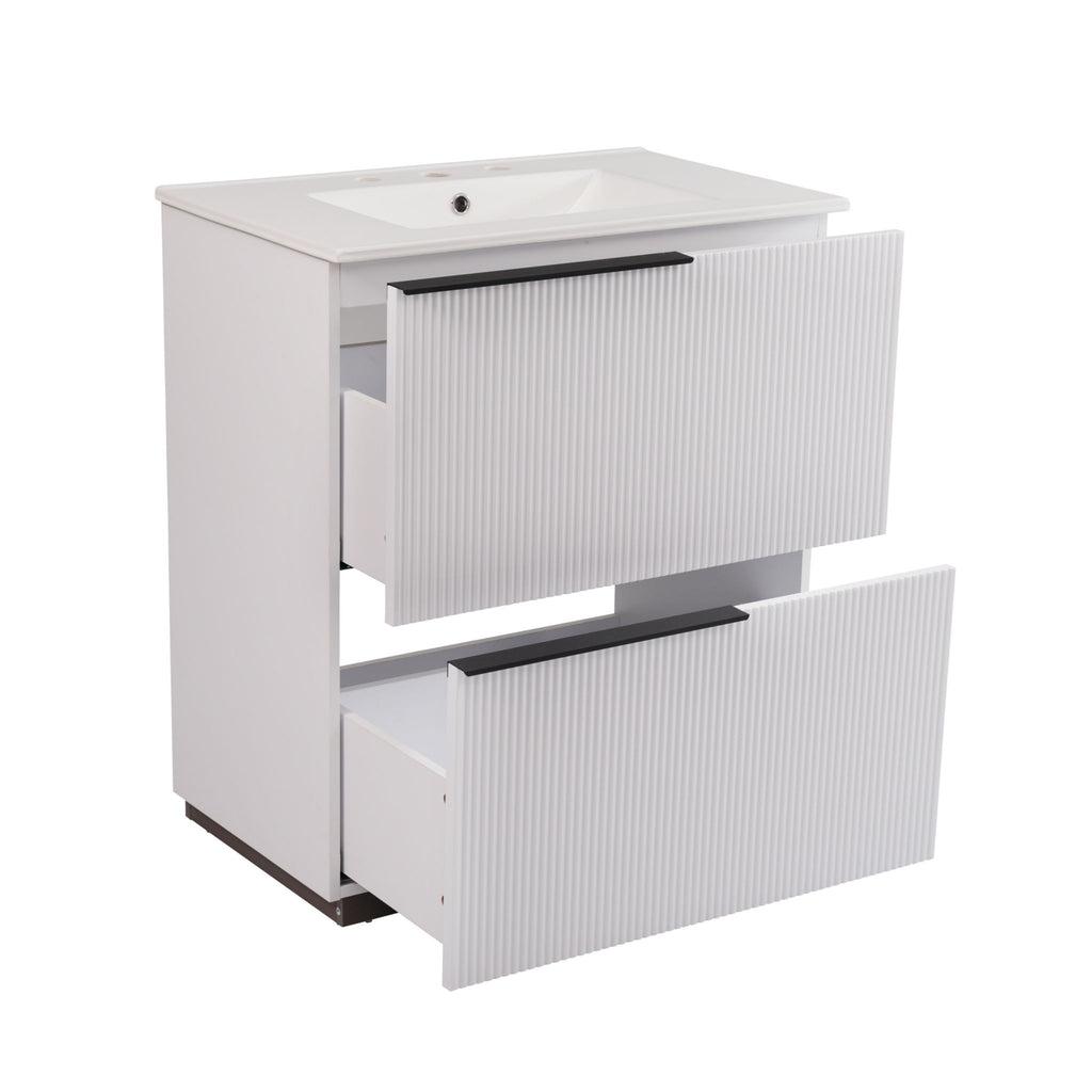 Fluted Bathroom Vanity With Ceramic Sink, Soft Close Slides