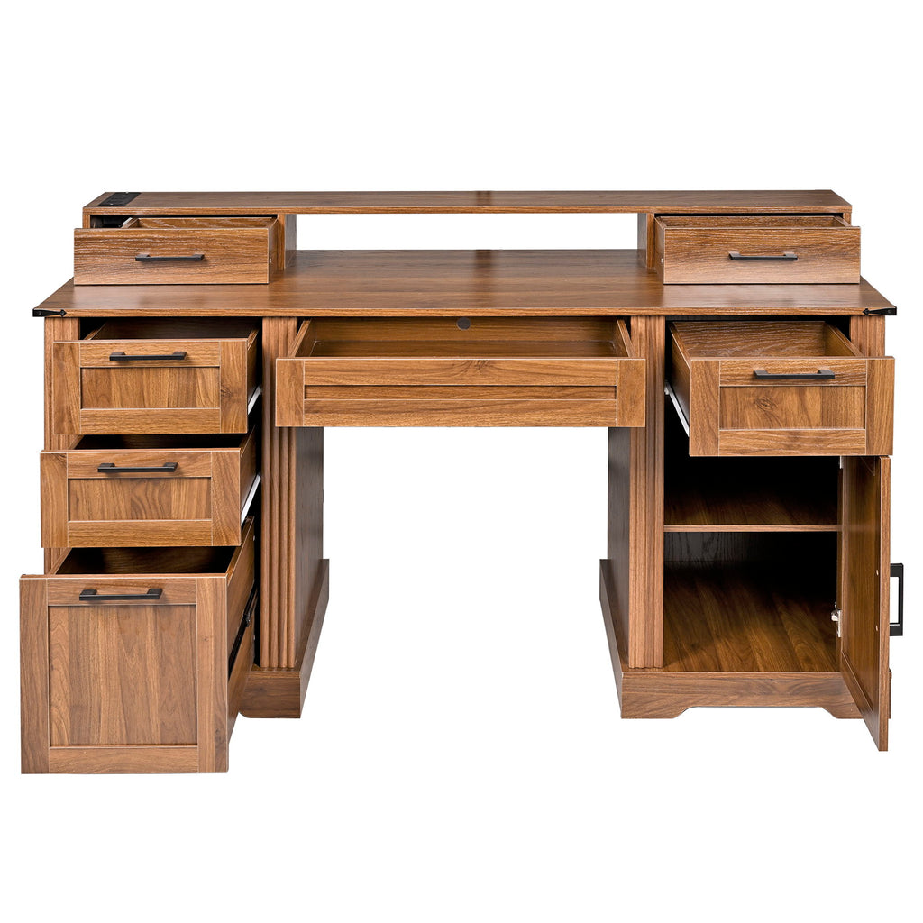 Office Desk With Charging Station & Storage Cabinet