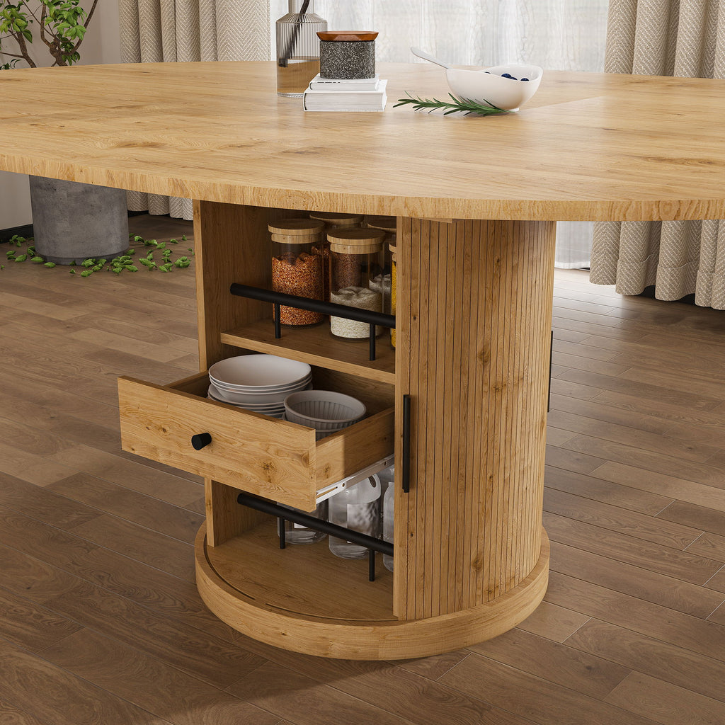 Extendable Oval Dining Table With 2 Tier Storage - Oak