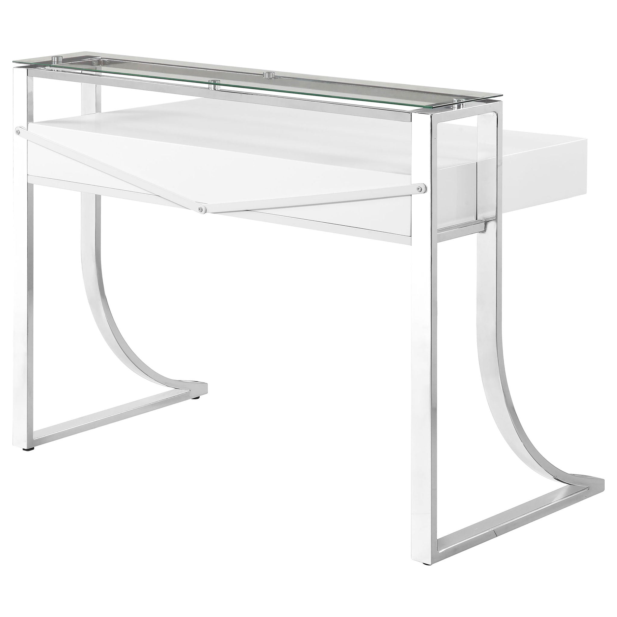 Serrano - 2 Drawer Writing Desk With Polished And Tempered Glass Hutch - Glossy White