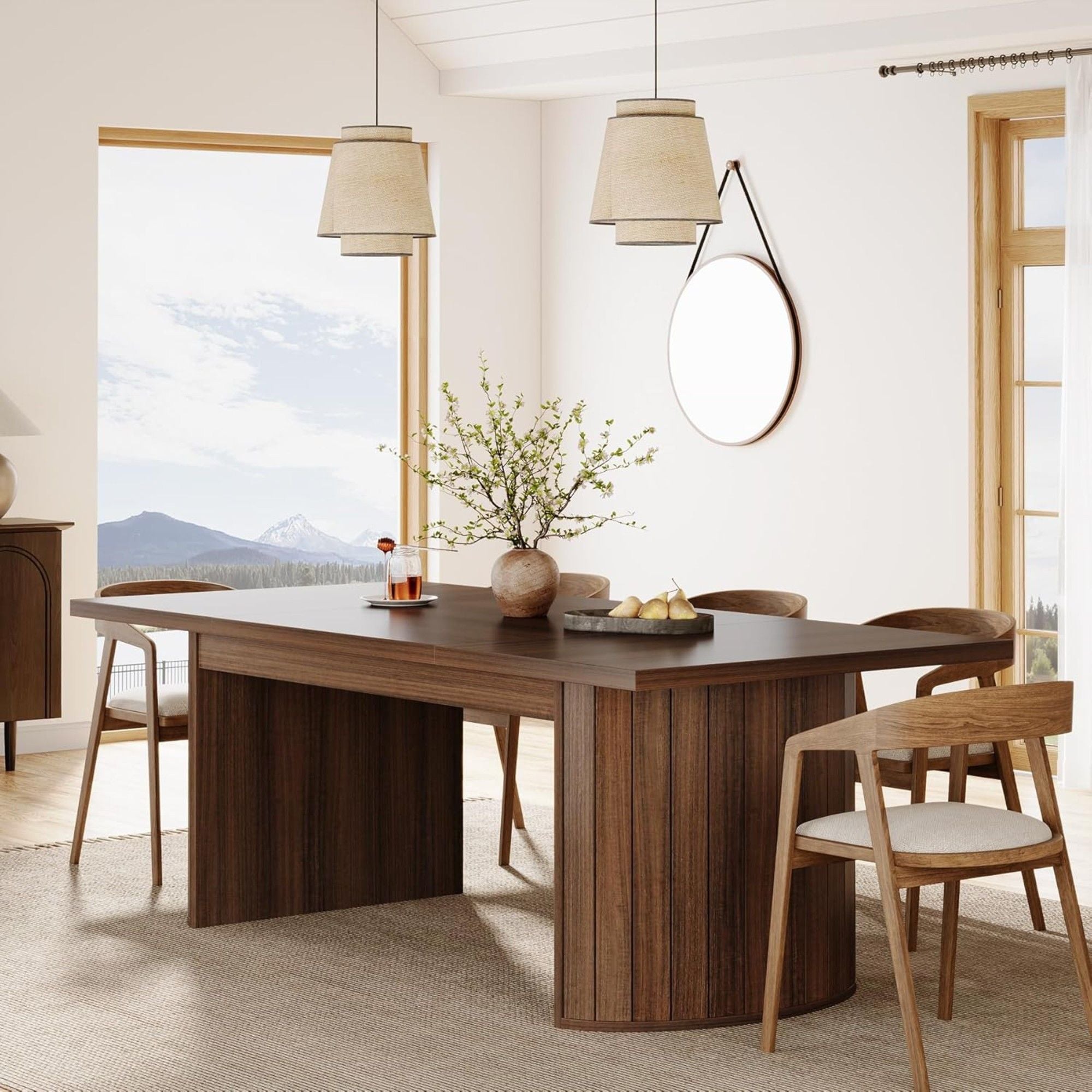 Extra Long Dining Table With Dual Base - Walnut