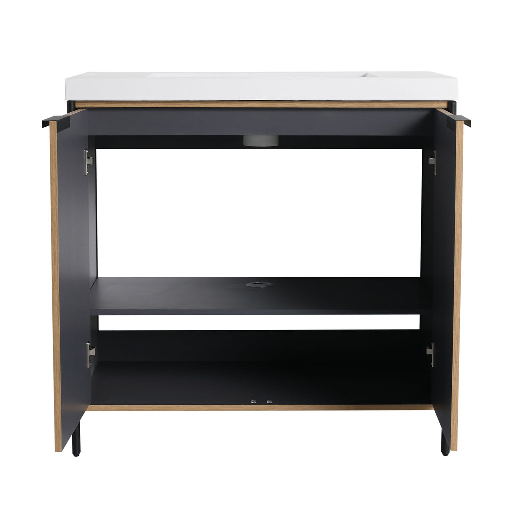 Modern Freestanding Bathroom Vanity With Resin Sink & Soft Close Cabinet Doors