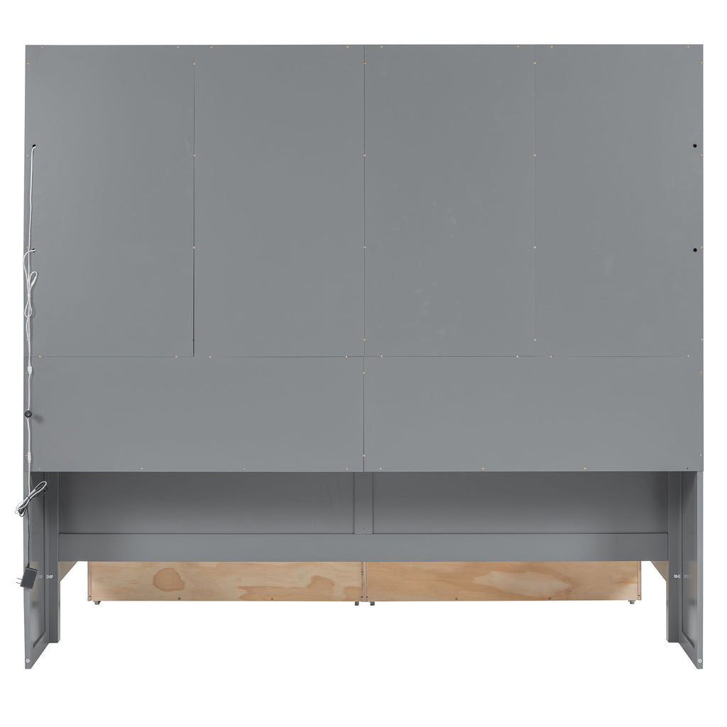 Daybed With Glass Door Storage Cabinets, Built In LED Lighting And Shelves
