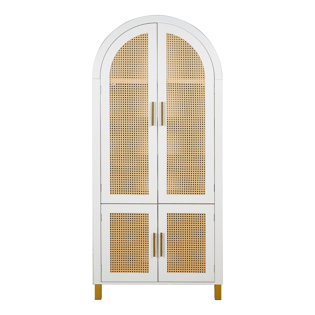 Tall Arched Cabinet With Rattan Doors & Adjustable Shelves