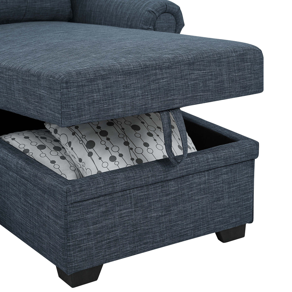Blend Upholstered Sleeper Sofa With Reversible Chaise And Tufted Back - Dark Blue