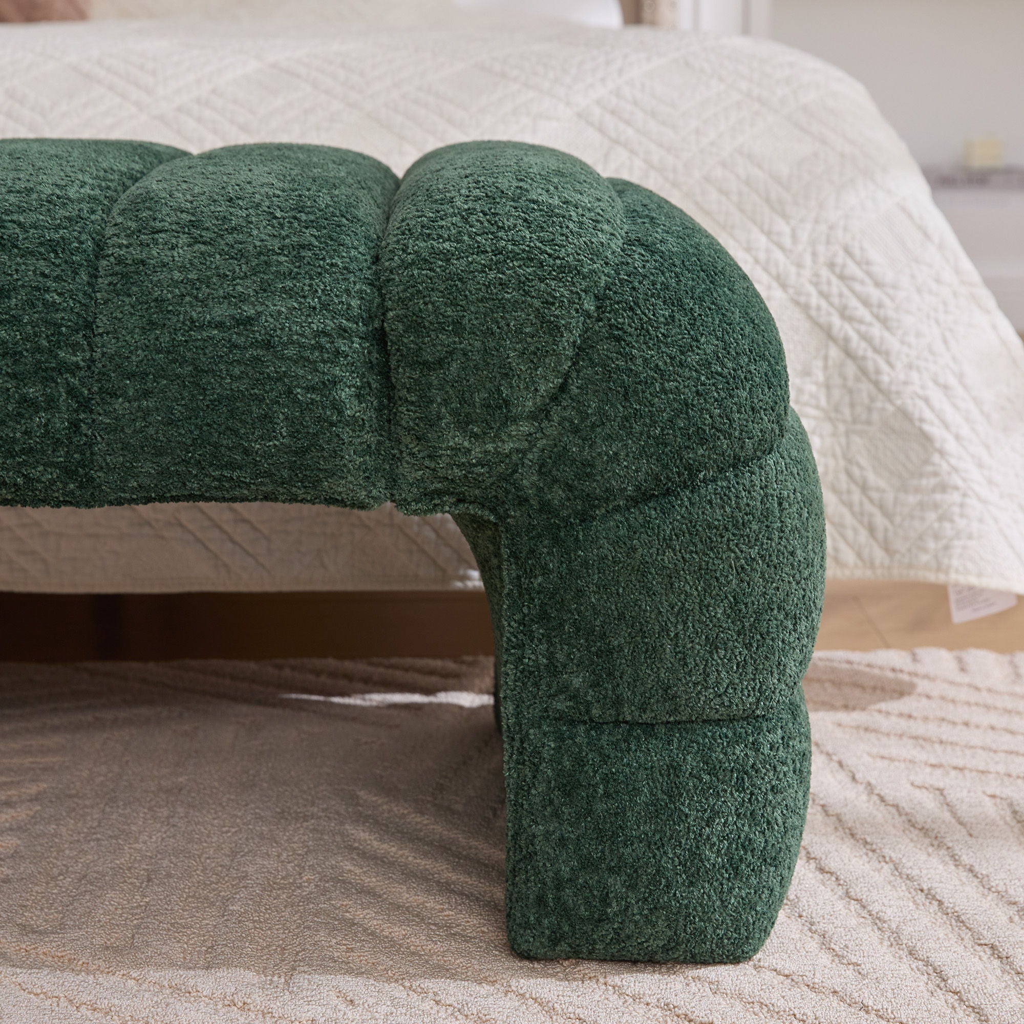 Modern Upholstered Armless Bed Bench With Channel Tufted Design