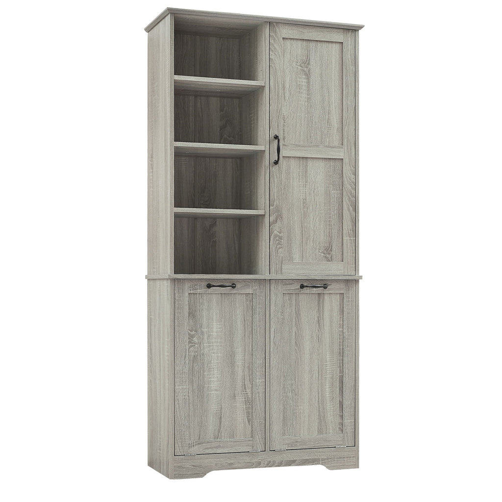 Freestanding Bathroom Storage Cabinet With Doors And Drawers, Adjustable Shelves, Tilt-Out Laundry Hamper