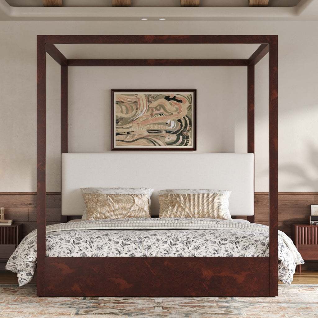 Canopy Platform Bed With Upholstered Headboard