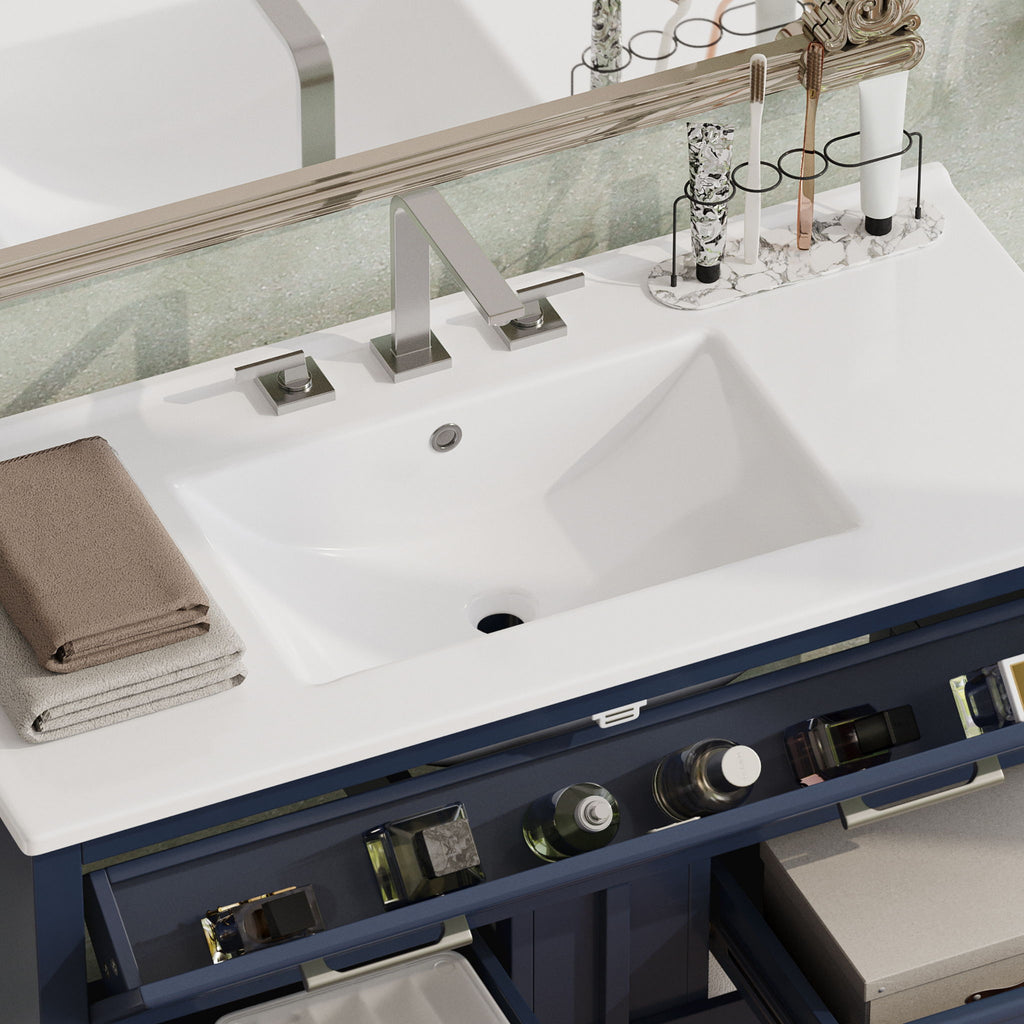 Bathroom Vanity With Ceramic Sink, Tip Out Tray & 2 Full Extension Drawers