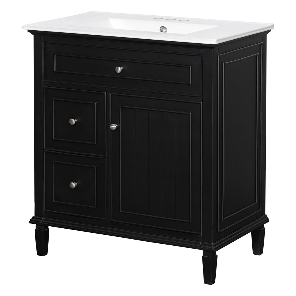Modern Bathroom Vanity With Sink, Adjustable Shelf, Flip Drawer & 2 Drawers