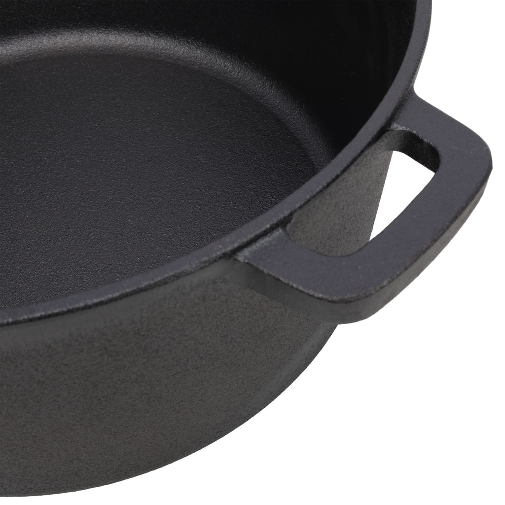 3 In 1 Pre-Seasoned Cast Iron Dutch Oven, Outdoor Camping Deep Pot, 5 Quart With Silicone Handles - Black
