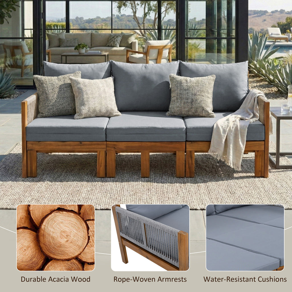 Outdoor Daybed, Patio Sofa Bed, 3 Seat Convertible Sunbed