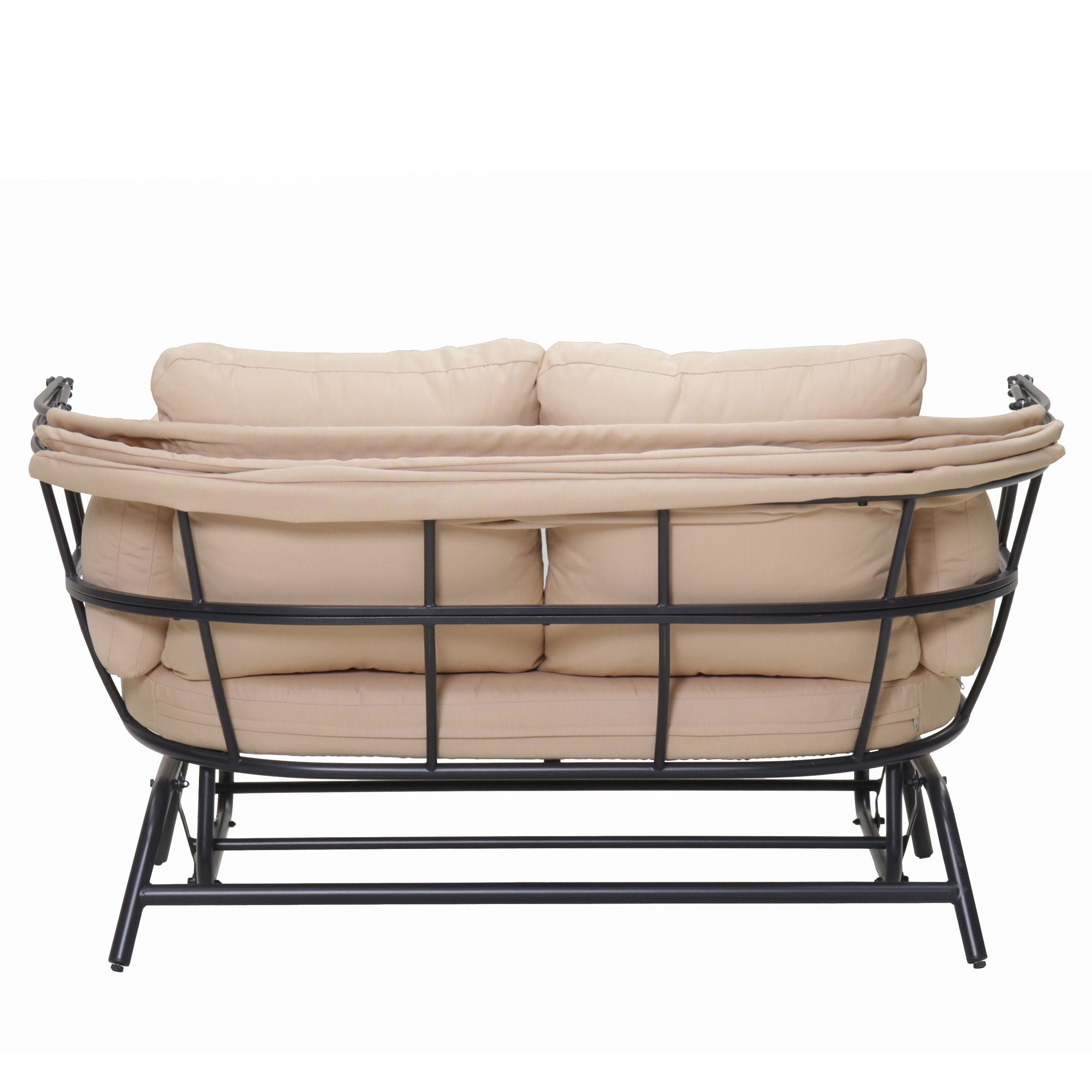 2 Person Egg Shaped Outdoor Swing Chair With Adjustable Canopy - Acacia Wood / Black / Taupe