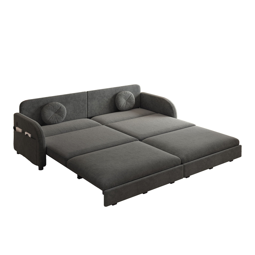 Upholstered Pull Out Couch With Side Pocket & USB Port