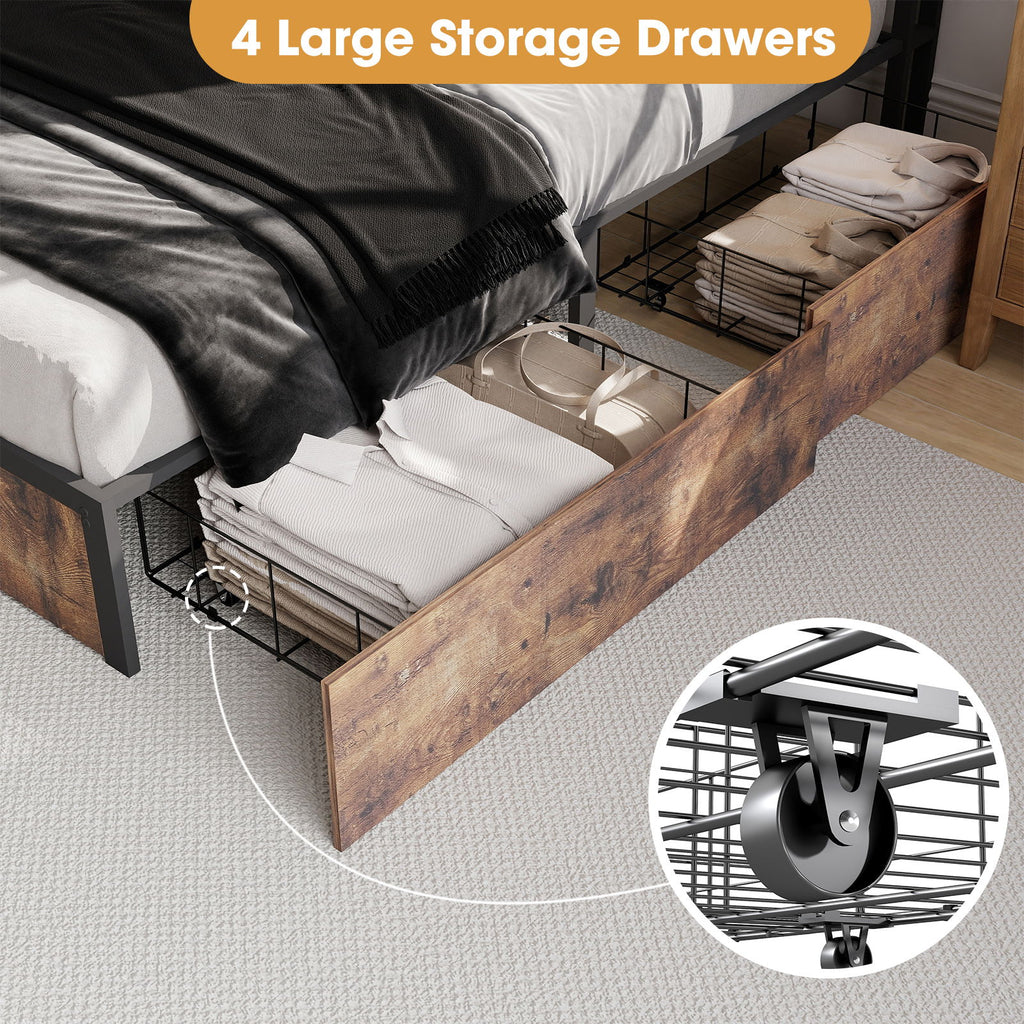 Bed Frame With Headboard, LED Lights & Charging Station