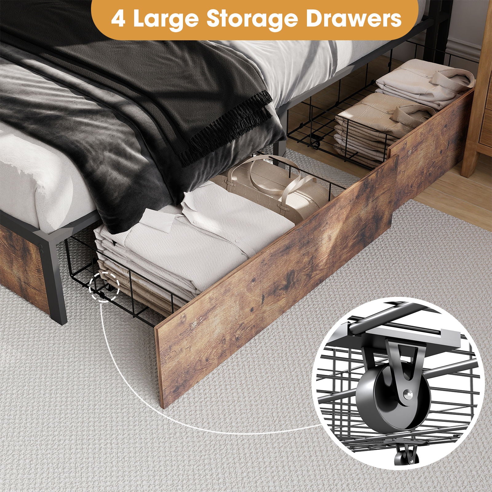 Bed Frame With Headboard, LED Lights & Charging Station