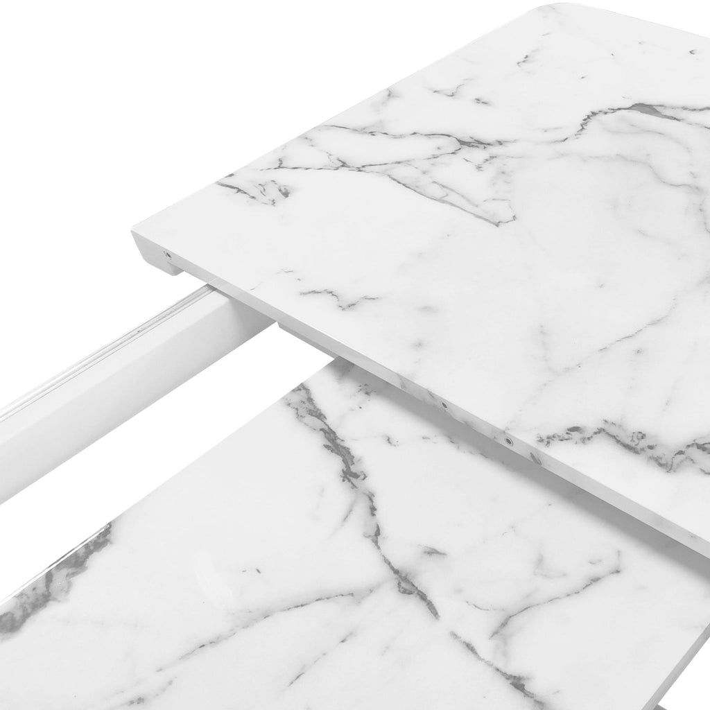 Rectangle Dining Table With Stretchable Top, X Shape Mdf Legs With Steel Base - White / Black