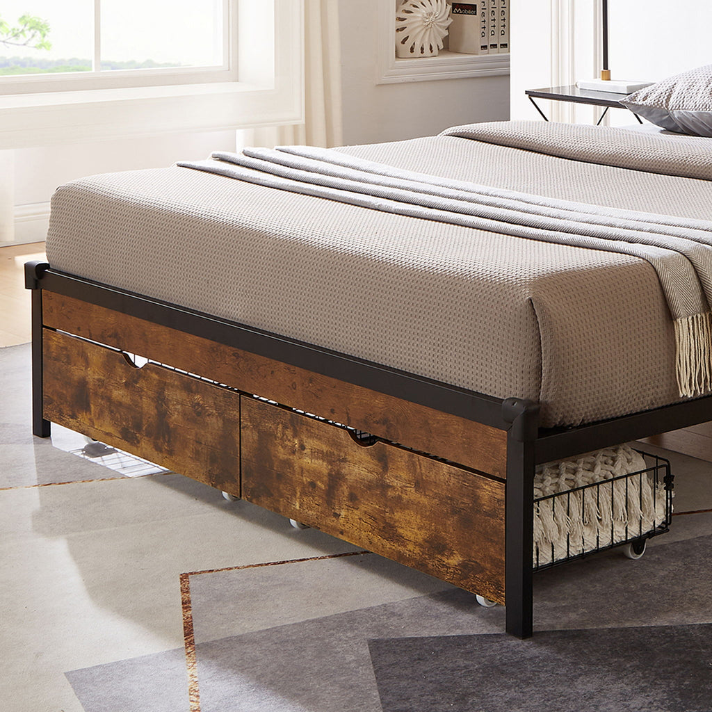 Modern Style Full Bed Drawers With Wheels Storage Solution - Brown / Black