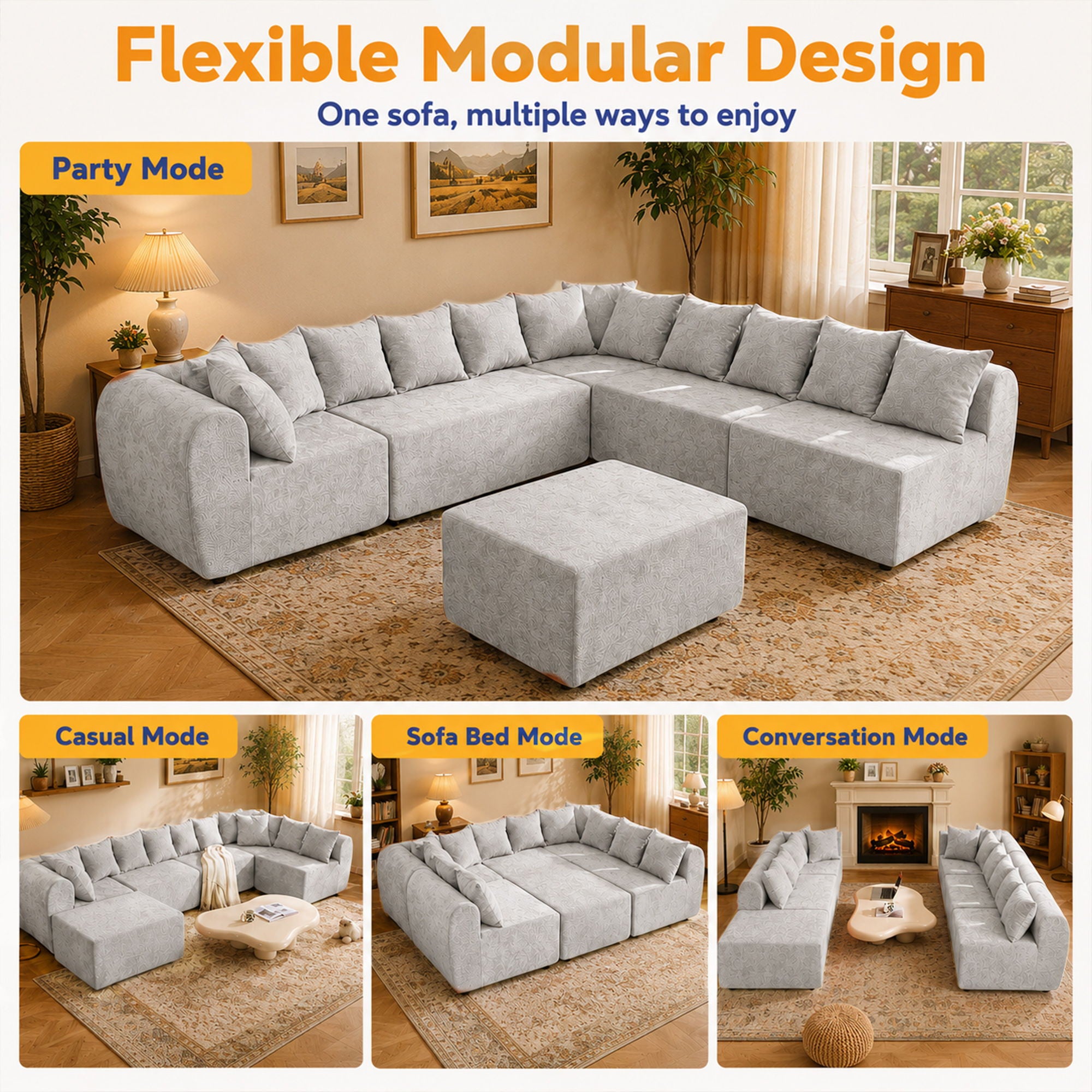 8 Seater U-Shaped Couch With Ottoman