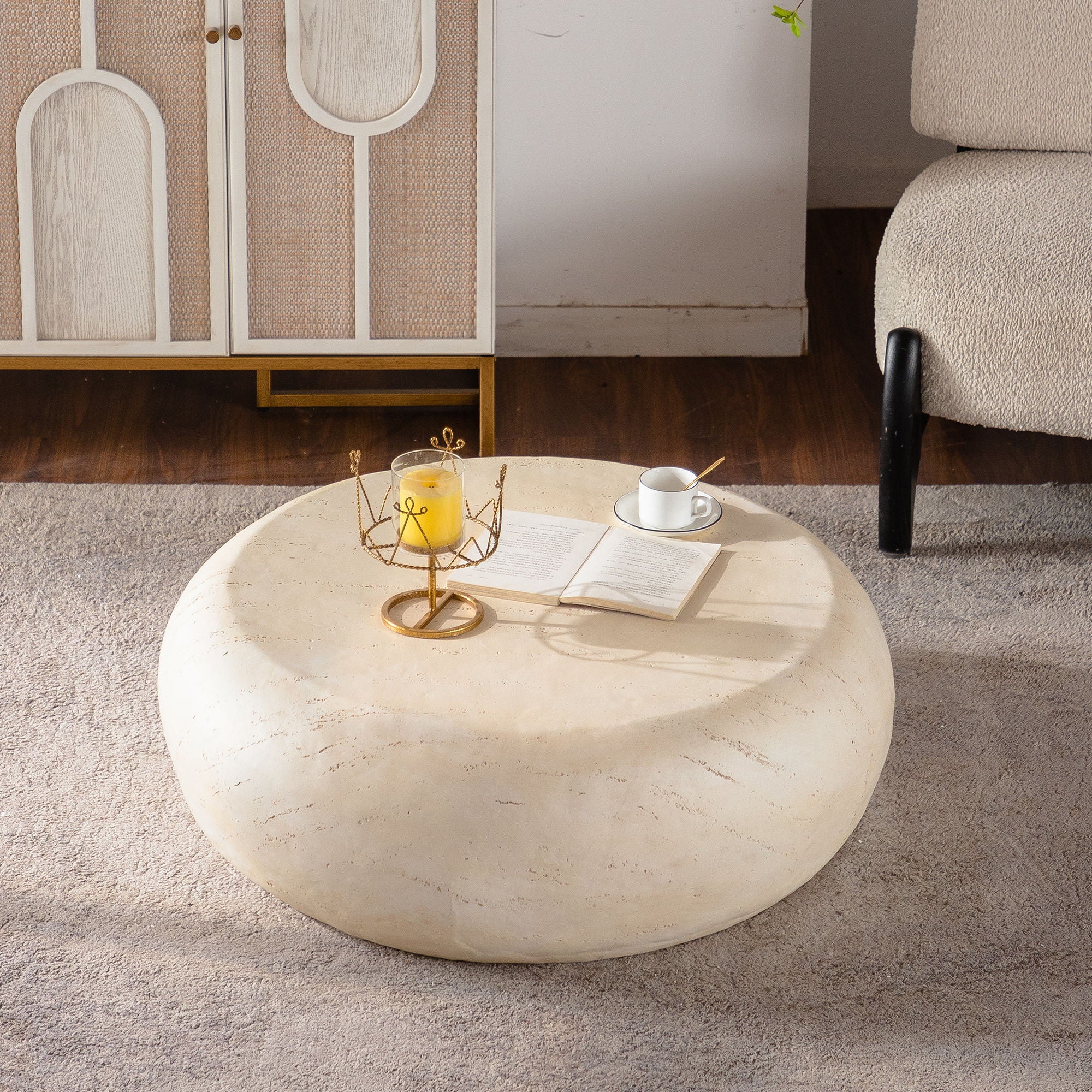 Round Coffee Table With Smooth Texture For Living Room - Light Beige