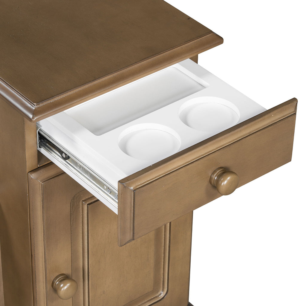 Vintage Flip Top Side Table With USB Ports