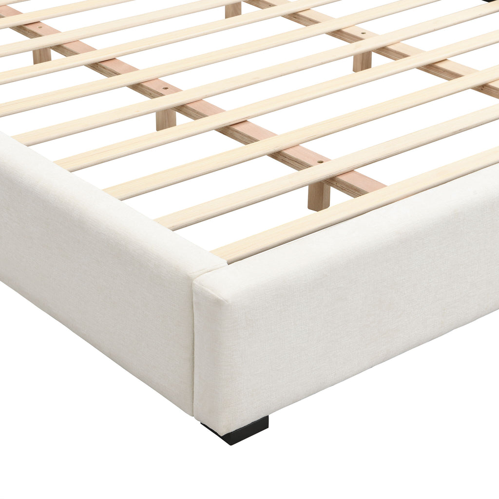 Elegant Wide Bed With Soft Fabric Upholstery