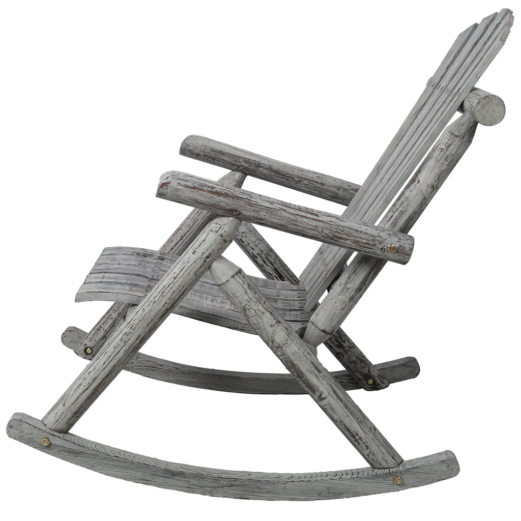 Durable Wooden Porch Rocker, Fir Log Rocking Chair