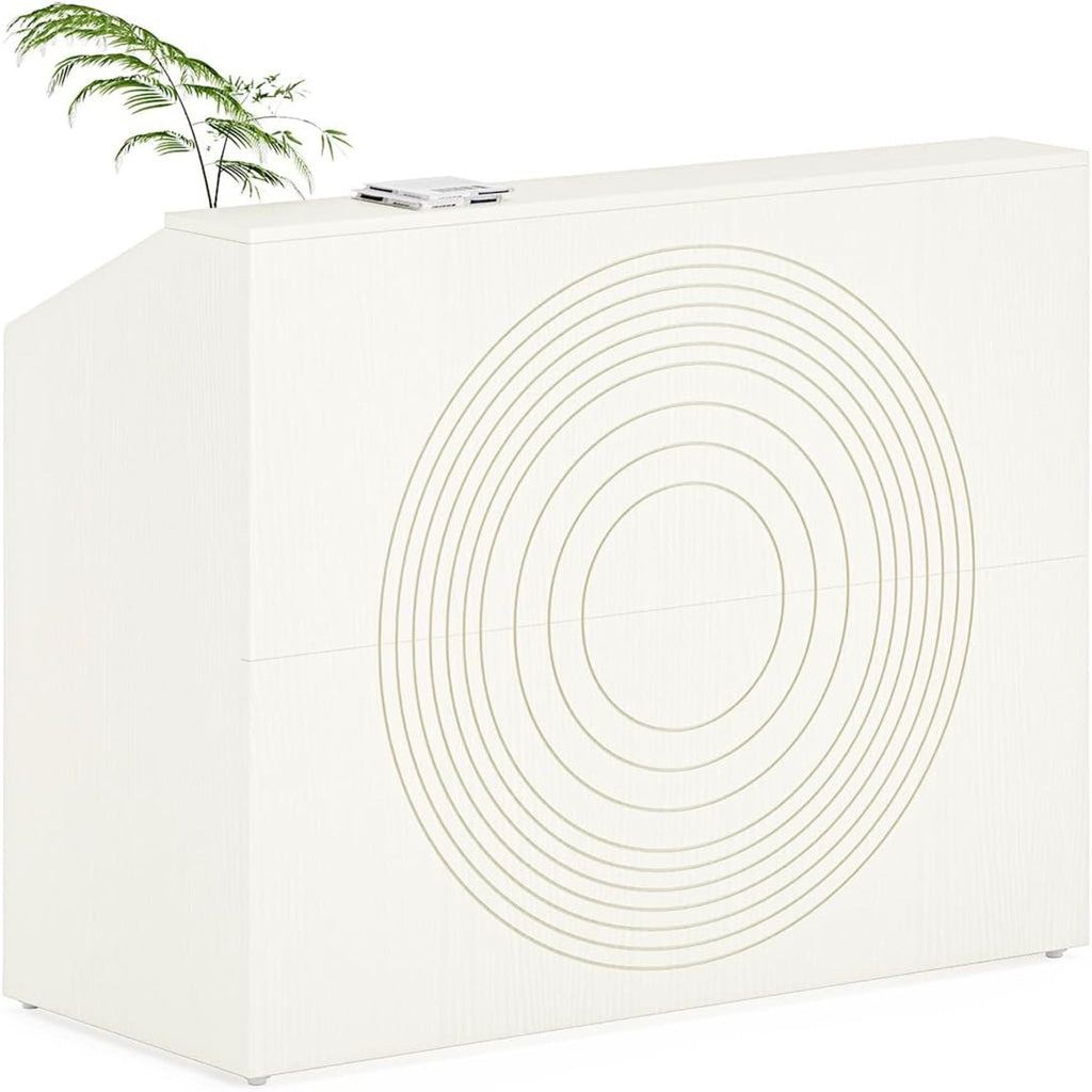 Modern Reception Desk, Front Desk Table With Cable Grommet & Privacy Panels
