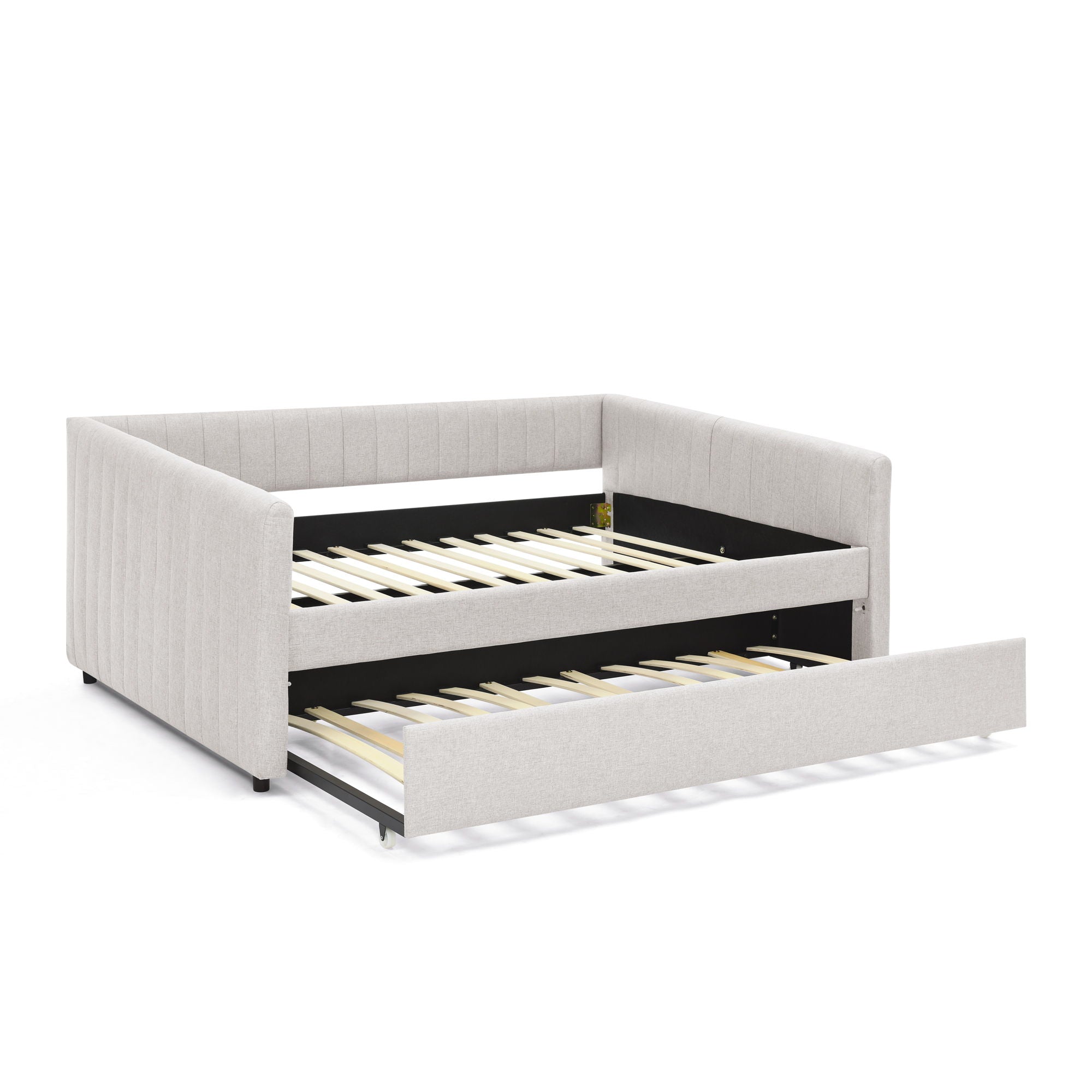 Upholstered Daybed With Trundle With Vertical Stripes