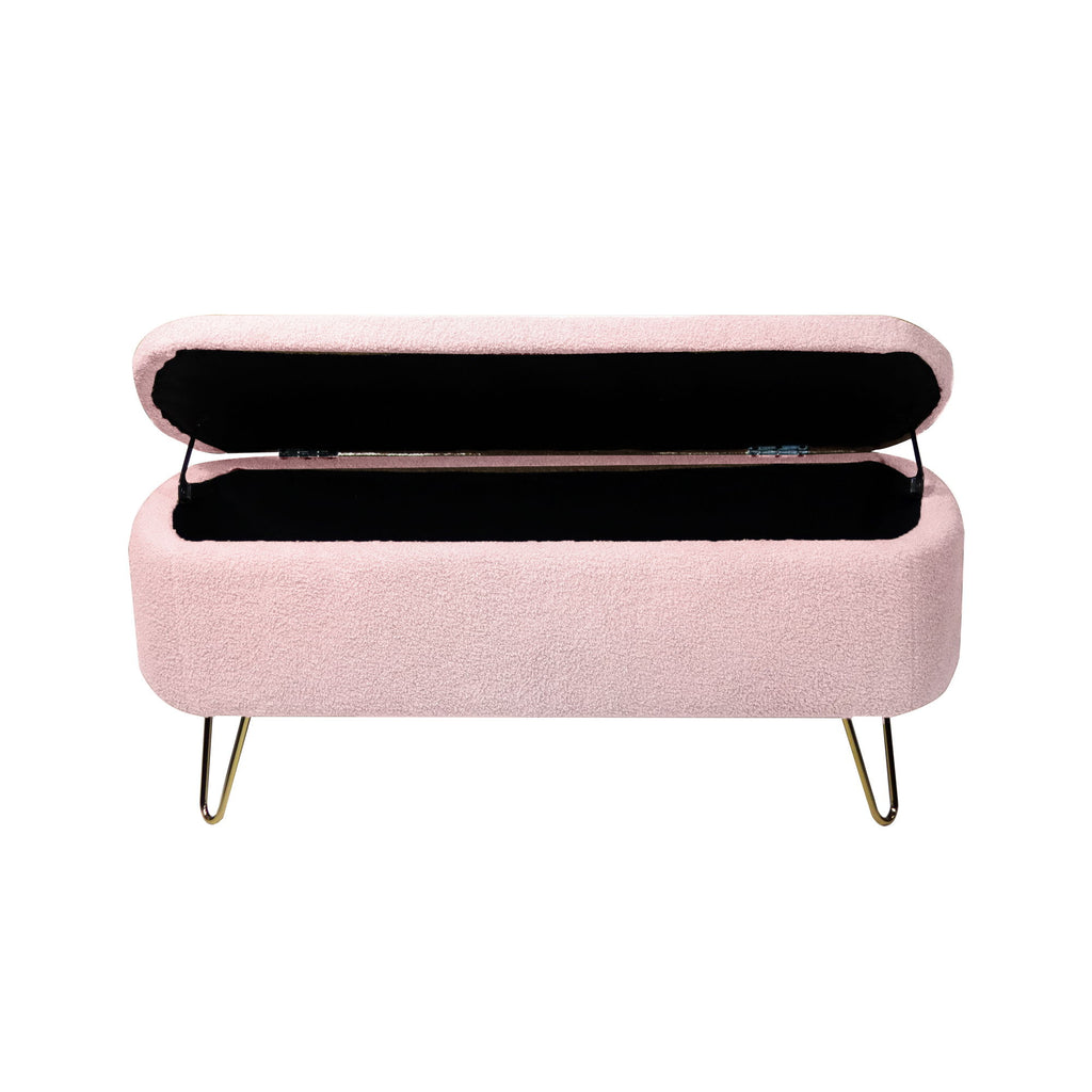 Storage Ottoman Bench For End Of Bed Legs, Modern Camel Faux Fur Entryway Bench Upholstered Padded With Storage For Living Room Bedroom