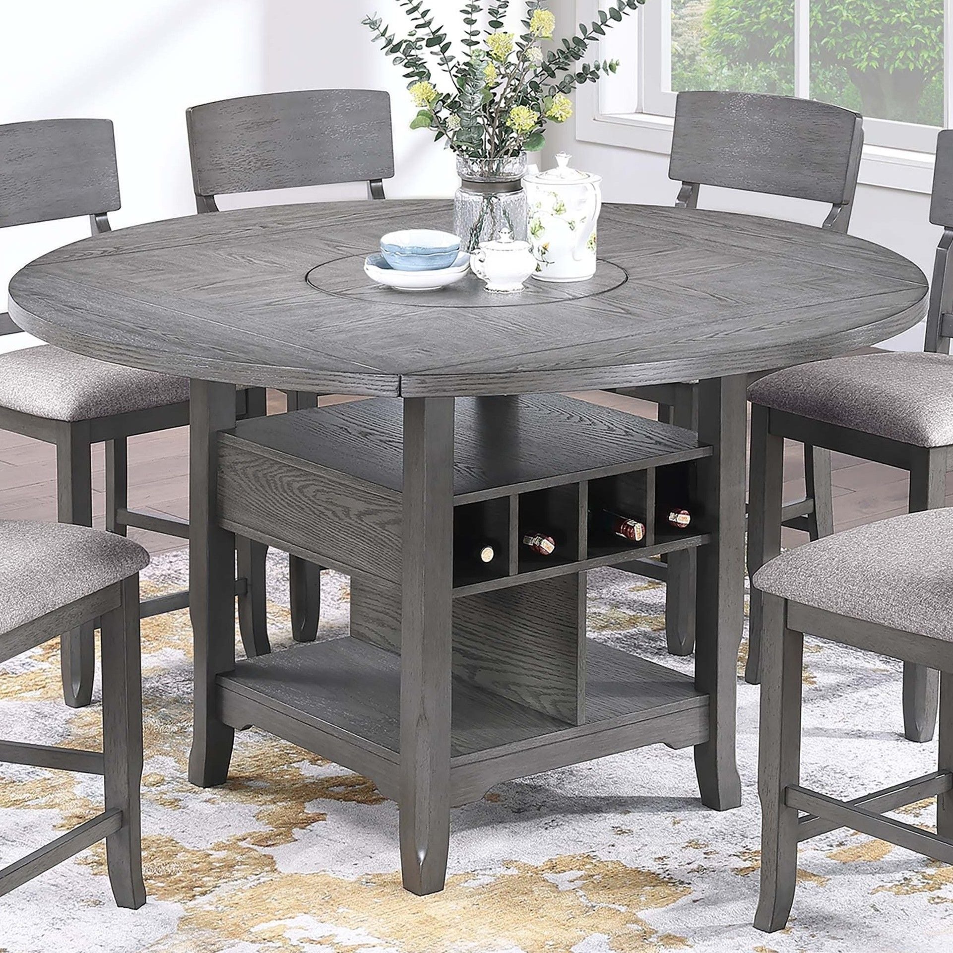 Contemporary Counter Height Dining Set With Built In Lazy Susan