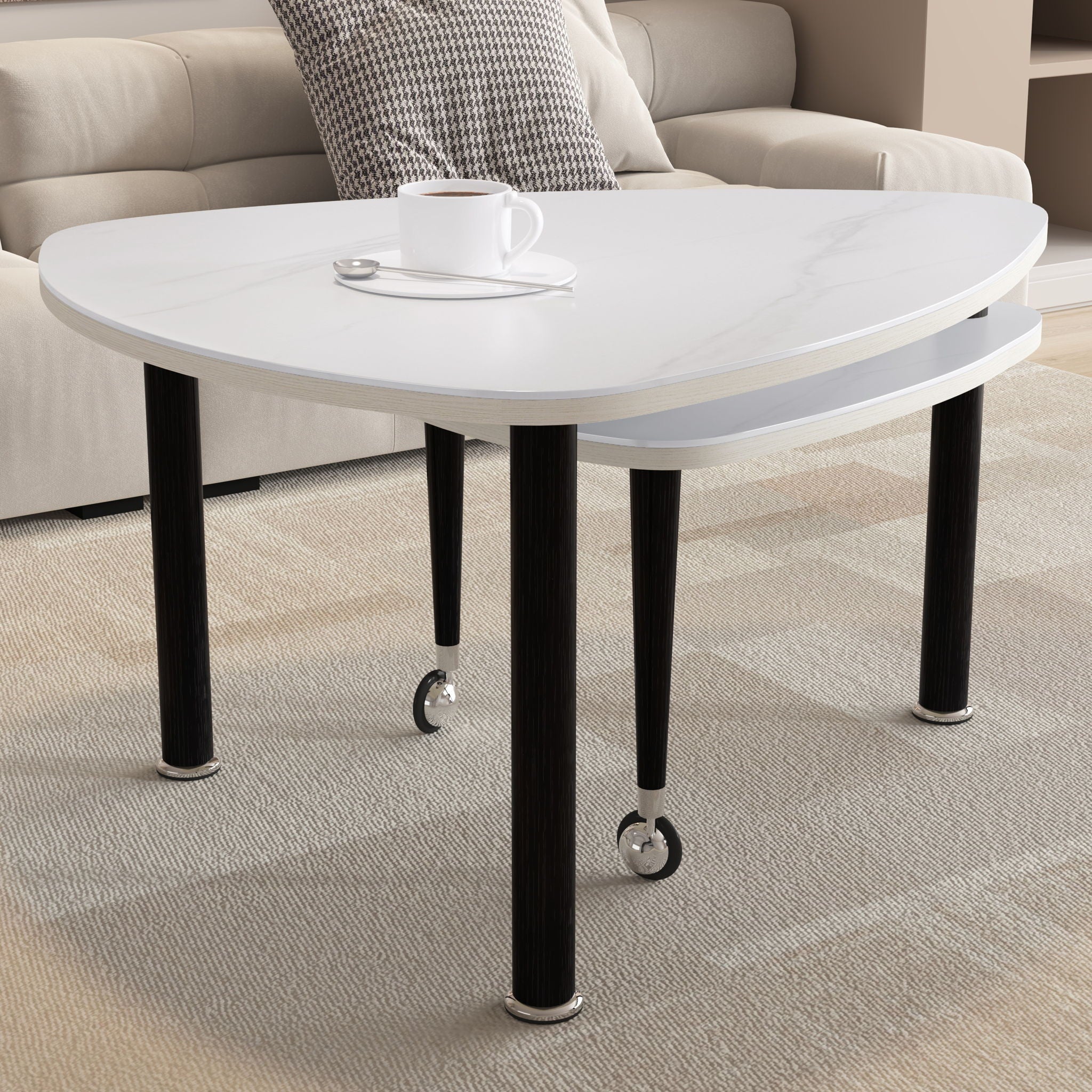 360 Degree Rotatable Coffee Table With Solid Legs