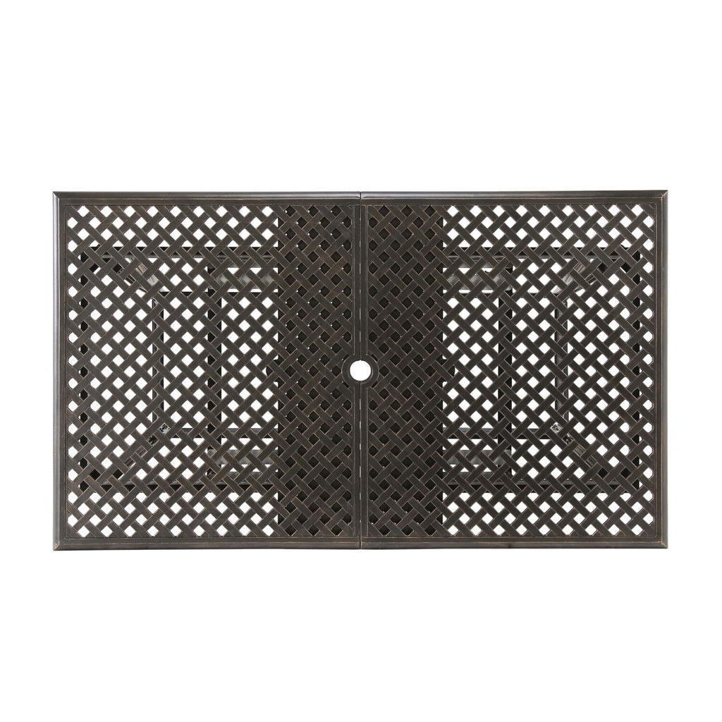 Outdoor Expandable Dining Table With Umbrella Holder, Lattice Pattern And Curved Legs - Black