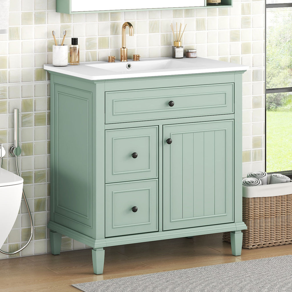 Modern Bathroom Vanity With Sink, Adjustable Shelf, Flip Drawer & 2 Drawers