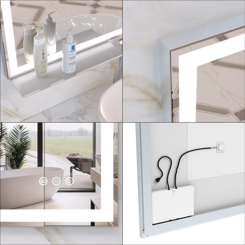 LED Bathroom Vanity Mirror Wall Mounted Adjustable / Warm / Natural Lights Anti-Fog Touch Switch With Memory Modern Smart Large Bathroom Mirrors