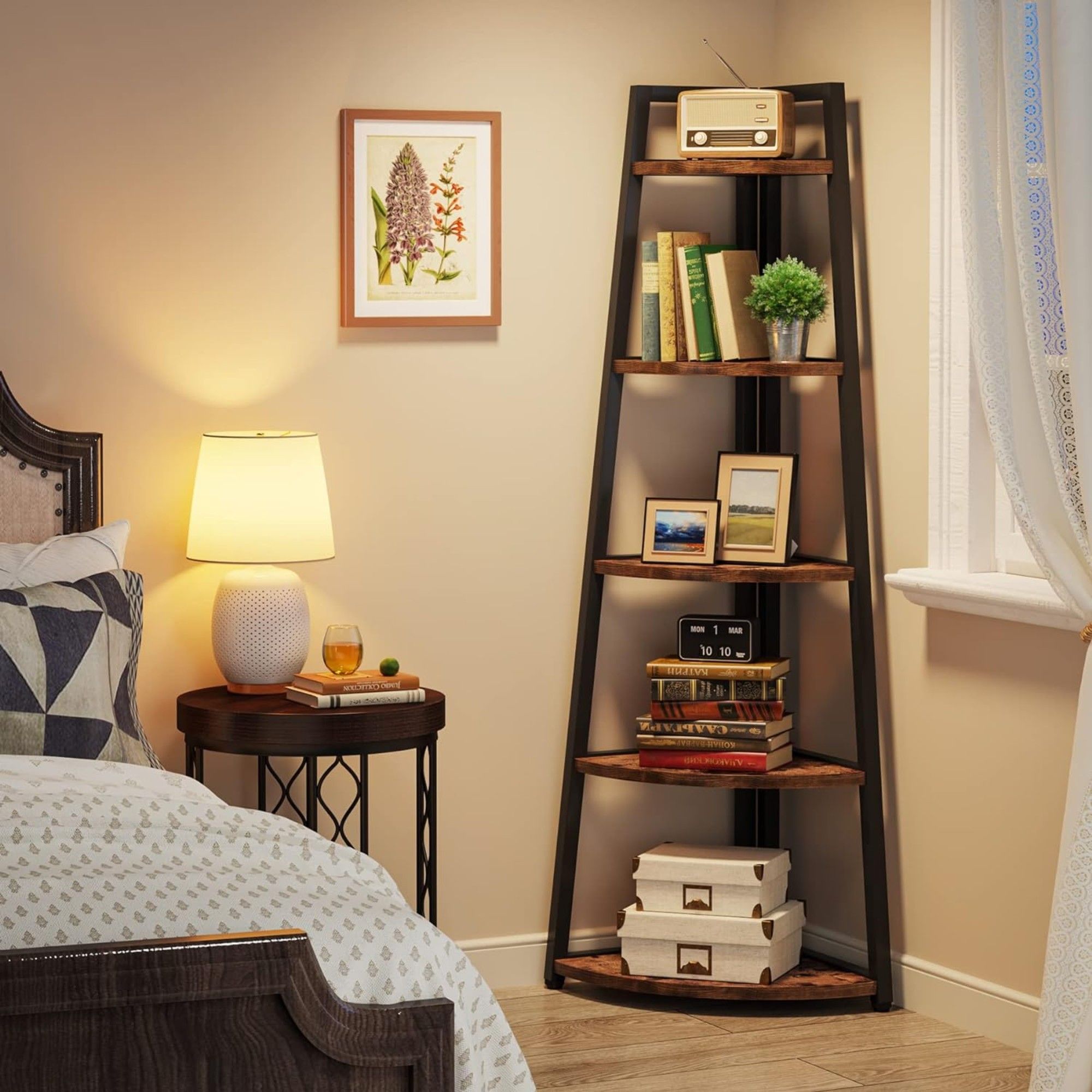 Tall 5 Tier Corner Bookshelf For Living Room