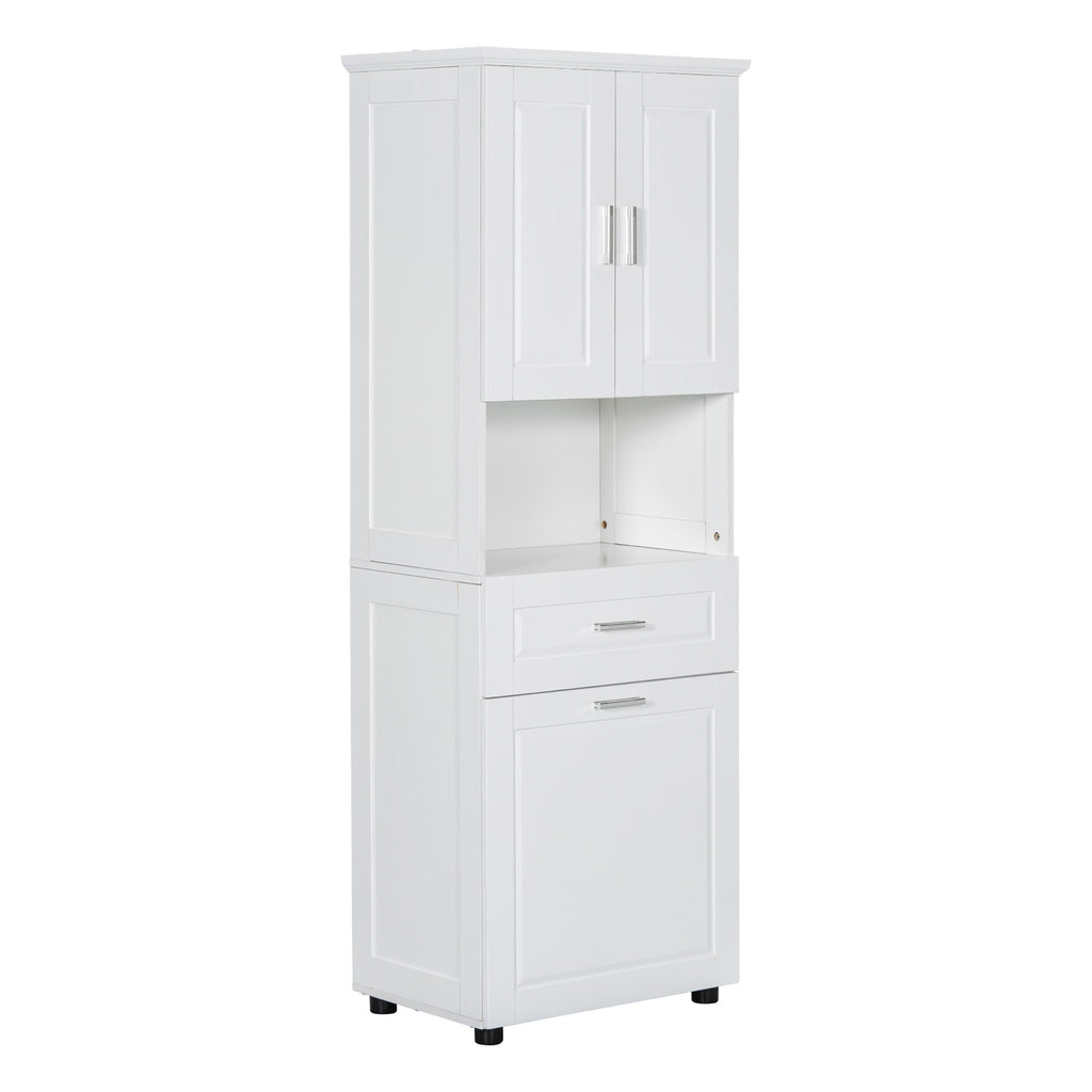 Tall Bathroom Cabinet With Tilt-Out Laundry Basket And Upper Storage