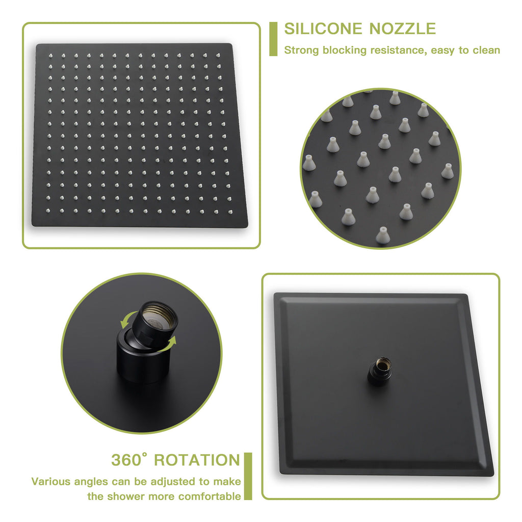 Wall Mounted Square Shower System With Rainfall Tub Spout And Handheld Shower, 10" - Matte Black