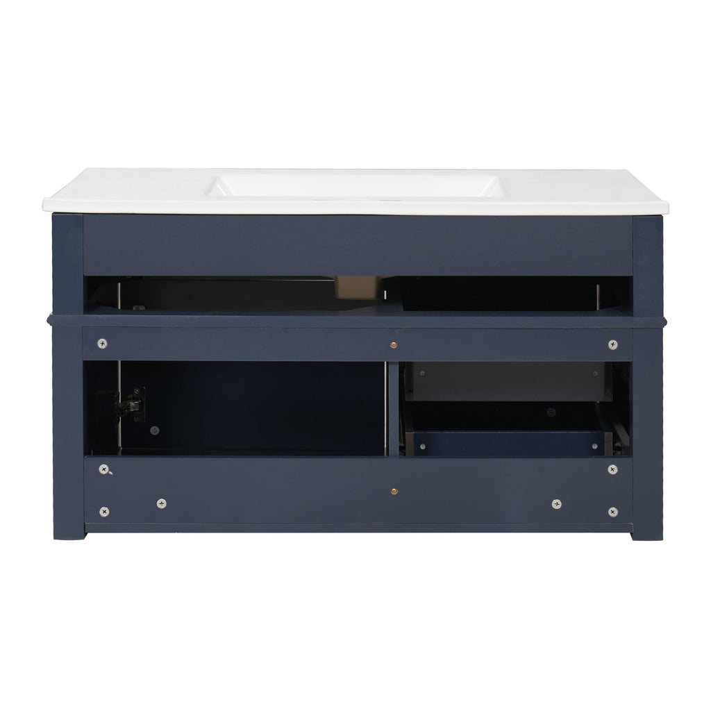 Modern Wall Mounted Floating Cabinet With Double Drawer And Sink