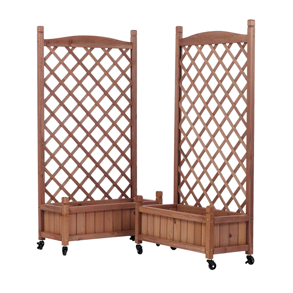 Raised Garden Bed With Trellis 2 Pack, Outdoor Planter Box & Plant Stand With Climbing Racks - Brown