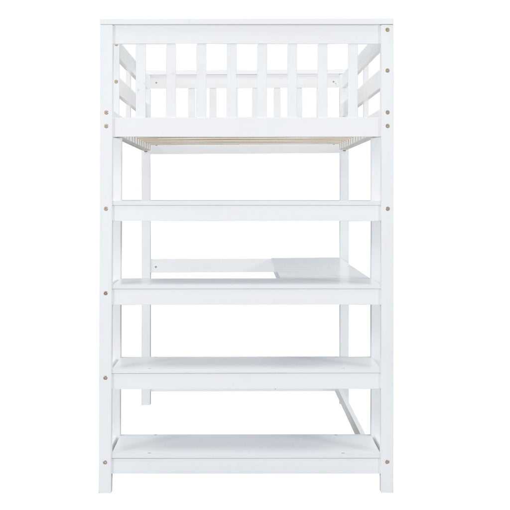 Loft Bed With Storage Shelves And Under Bed Desk