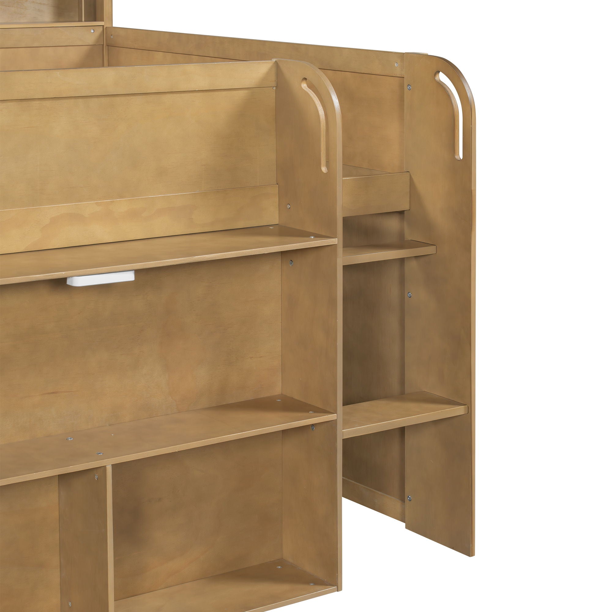 Loft Bed With Built-In Desk, LED Lighting, And Multiple Storage Shelves