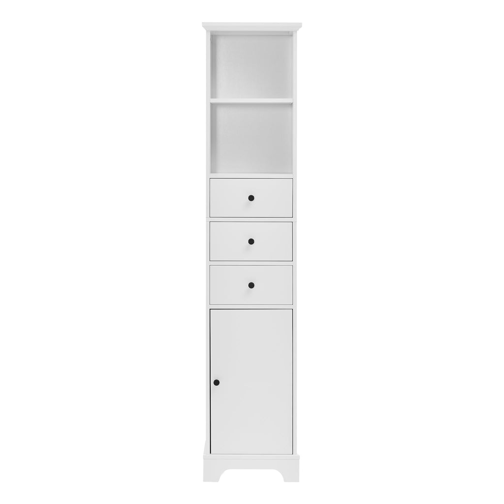 Tall Storage Cabinet With 3 Drawers And Adjustable Shelves For Bathroom