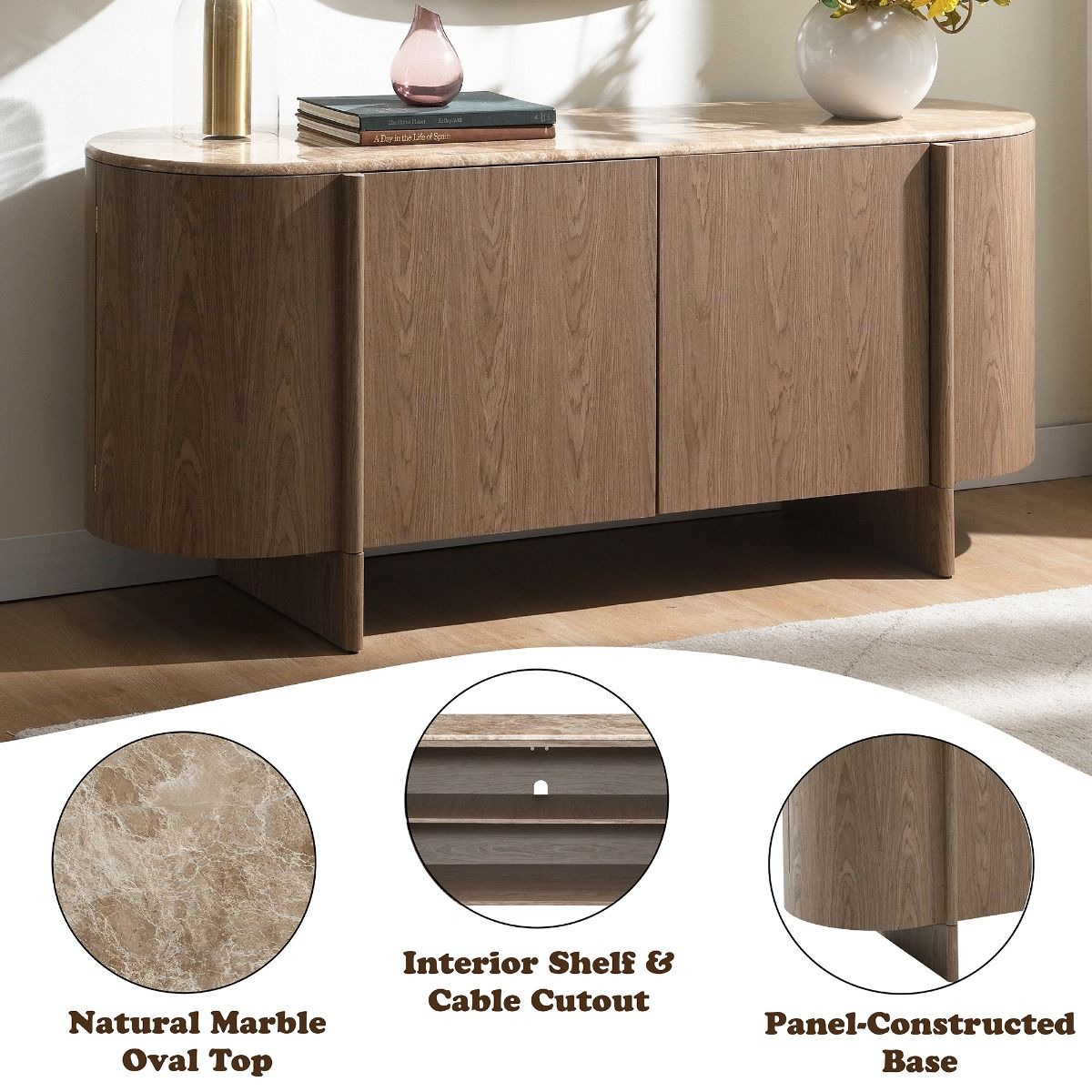 Markku - Console Table With Natural Marble - Oak