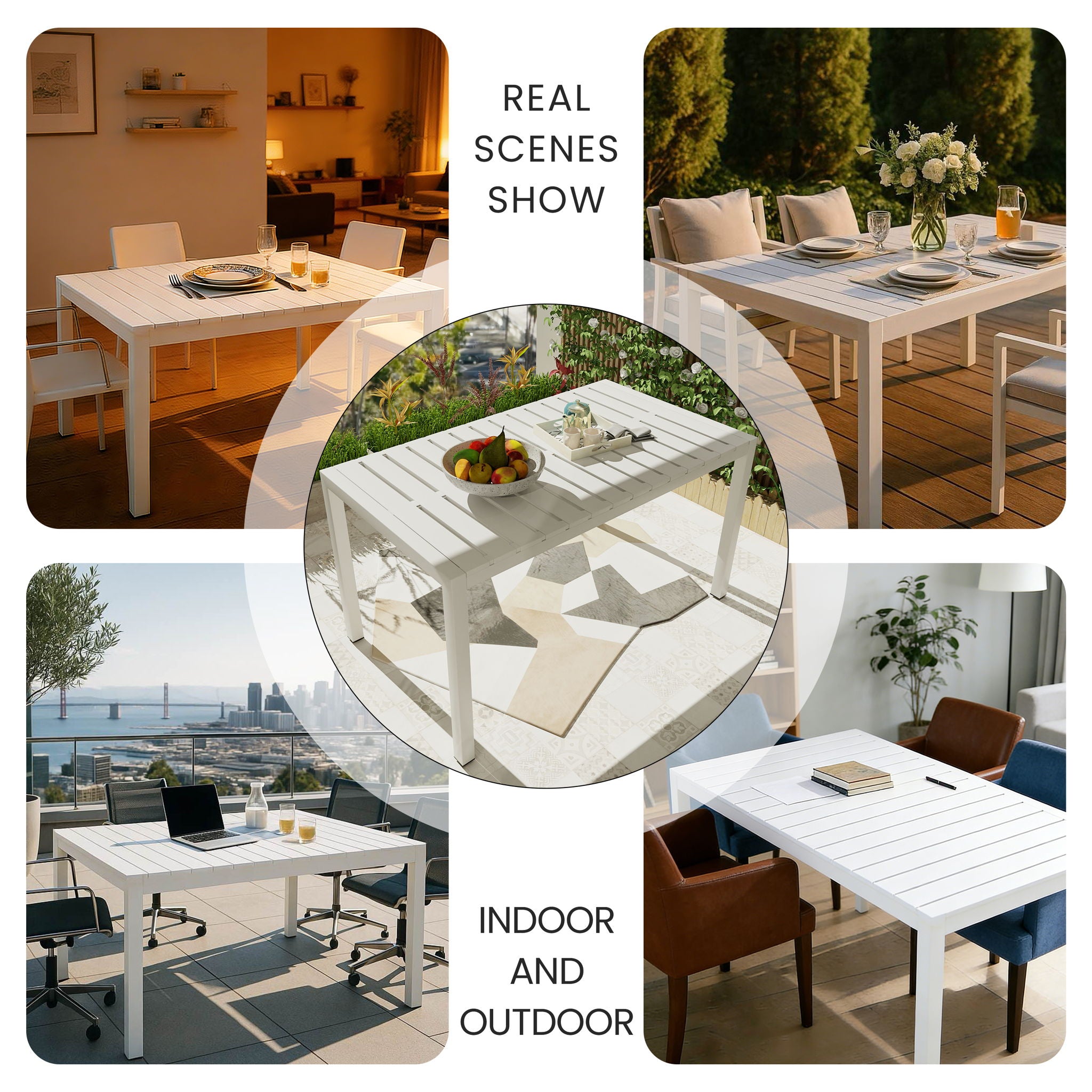 4 Modern Stackable Armchair Matched With Long Table