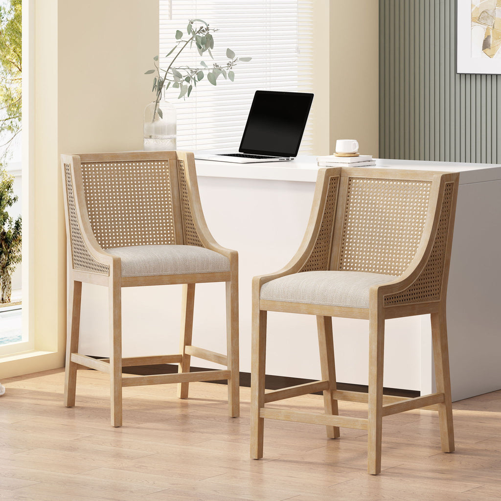 French Country Fabric Upholstered Counter Stools (Set of 2)