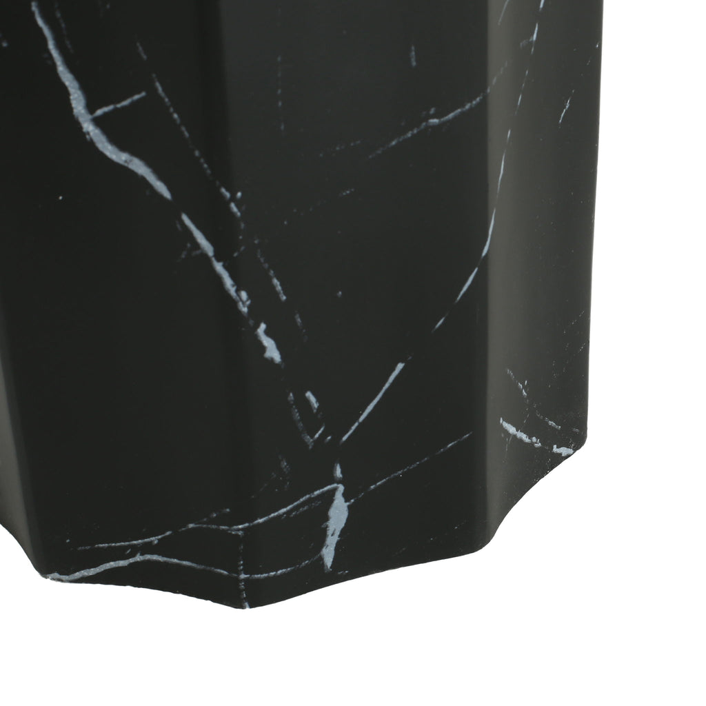 Outdoor Lightweight Concrete BMarble Effect Side Table, Living Room End Table - Black / Marble