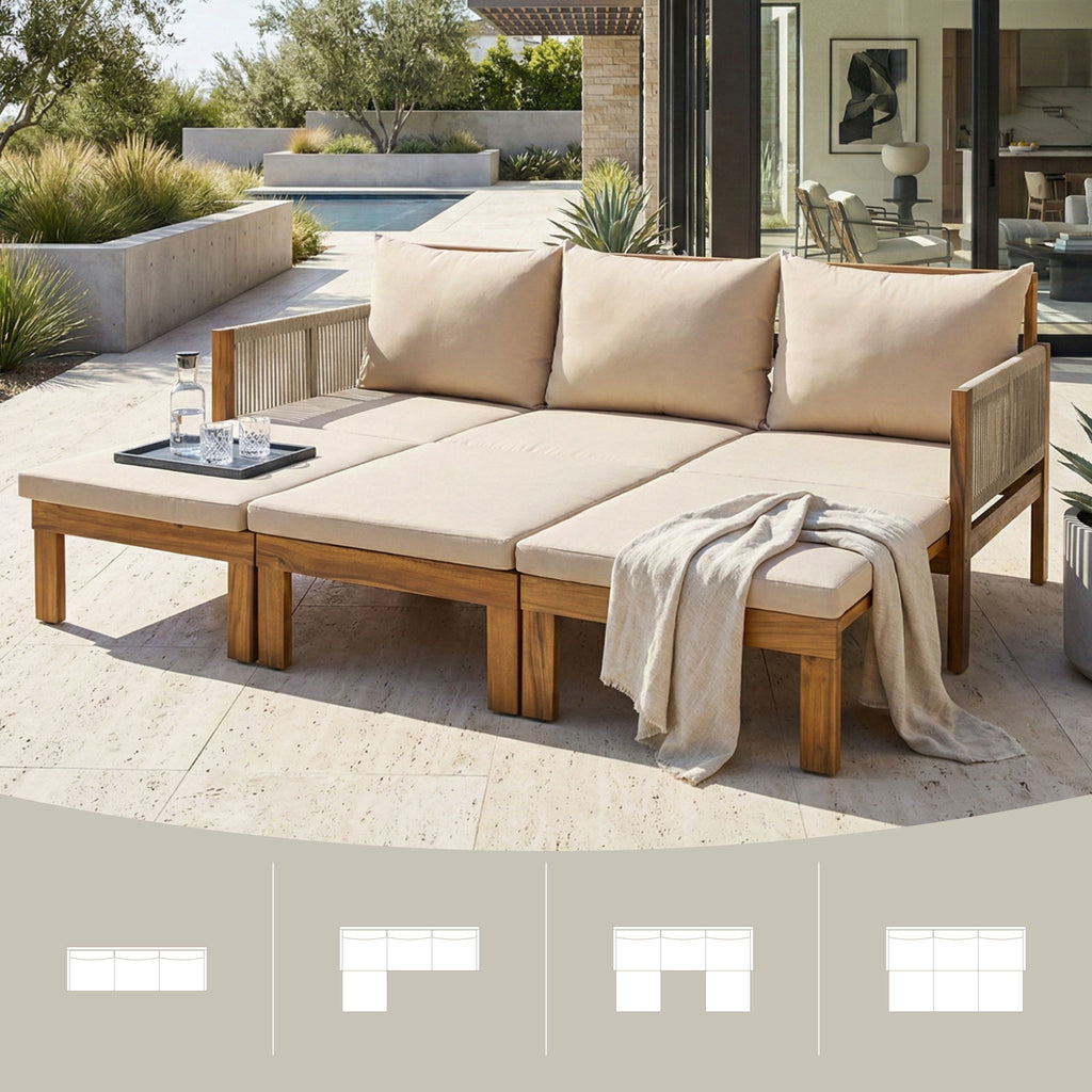 Outdoor Daybed, Patio Sofa Bed, 3 Seat Convertible Sunbed